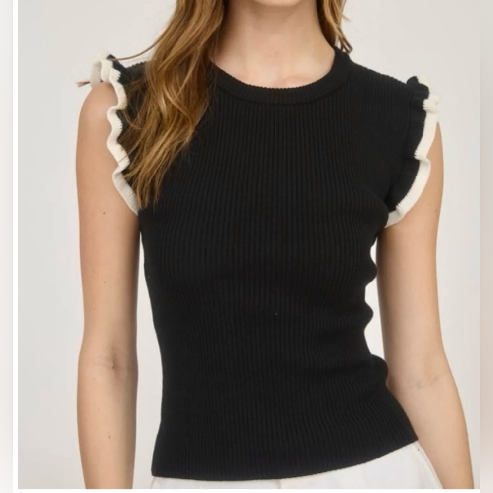 NWT - THE WORKSHOP Ribbed Knit Ruffle Sleeve Top - Size S - Picture 5 of 9